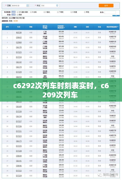 c6292次列车时刻表实时,c6209次列车