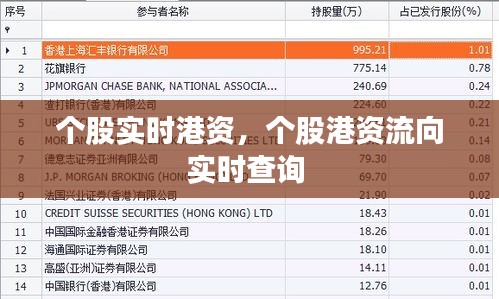 个股实时港资,个股港资流向实时查询