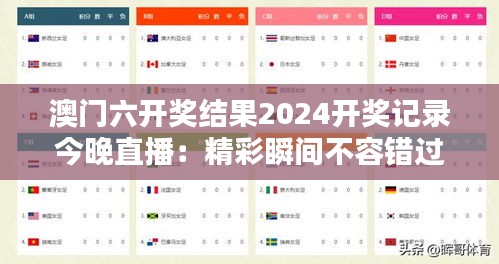 澳门六开奖结果2024开奖记录今晚直播:精彩瞬间不容错过