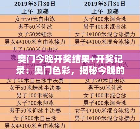 奥门今晚开奖结果+开奖记录:奥门色彩,揭秘今晚的幸运颜色