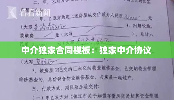 中介独家合同模板:独家中介协议