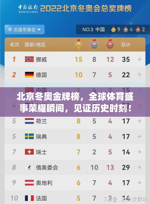北京冬奥金牌榜,全球体育盛事荣耀瞬间,见证历史时刻!