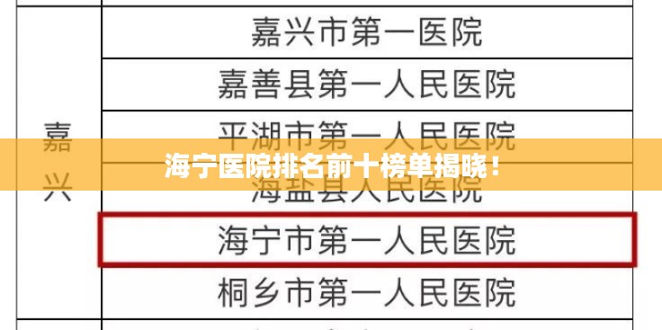 海宁医院排名前十榜单揭晓!