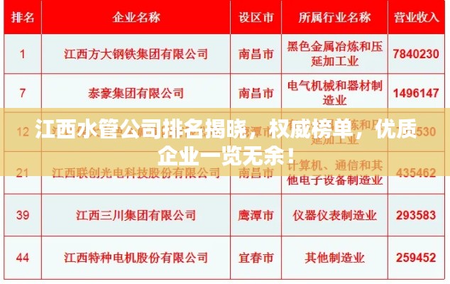 江西水管公司排名揭晓,权威榜单,优质企业一览无余!